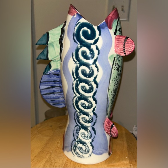IRA BURHANS Studio Art Pottery Fish Vase Sculpture 13” Signed Hand Sculpted - Picture 2 of 6